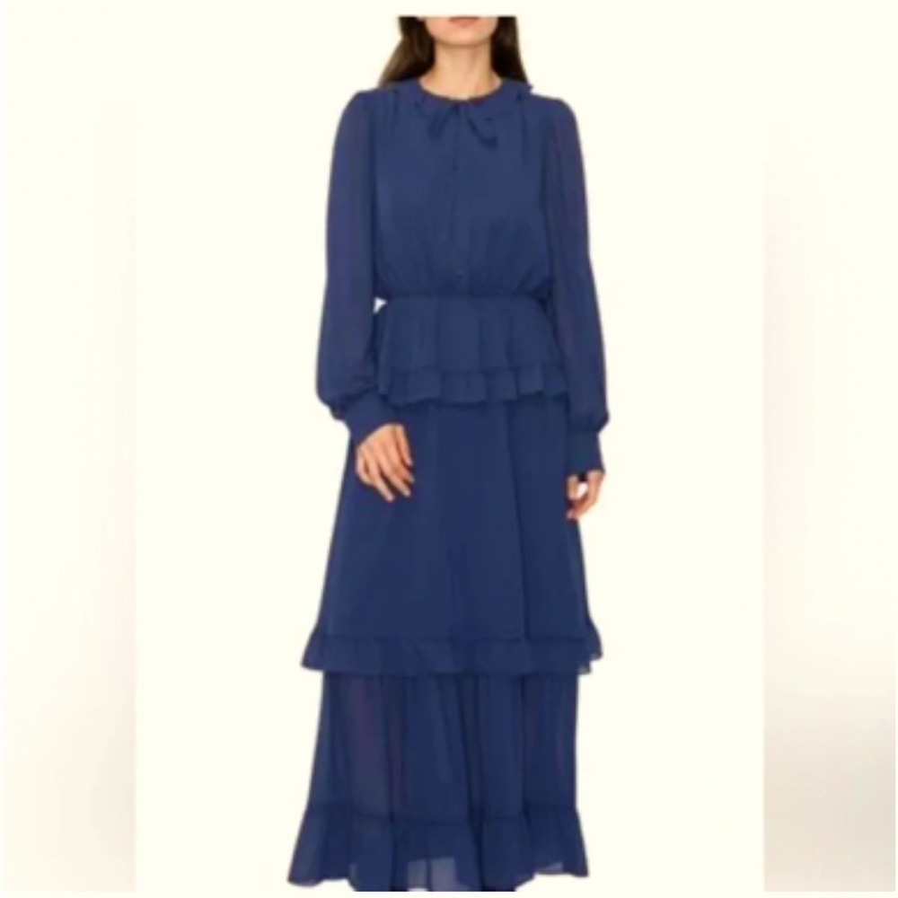 Melloday navy long sleeve chiffon dress XL